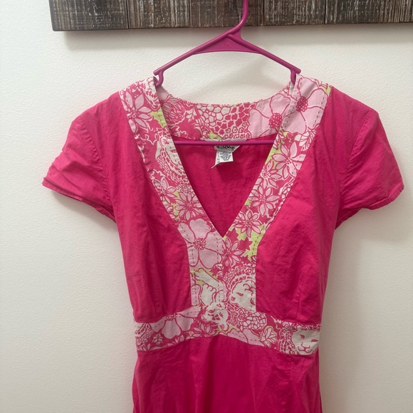 Lilly Pulitzer white label medium vintage Pink Floral Trim V-Neck Dress - Picture 6 of 16